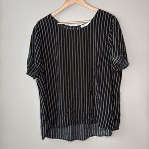 DR2 Nordstrom Vertical Stripe Short Sleeve Blouse in Black & White Size XXL